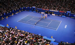A tennis court at the Australian Open grand slam tournament
